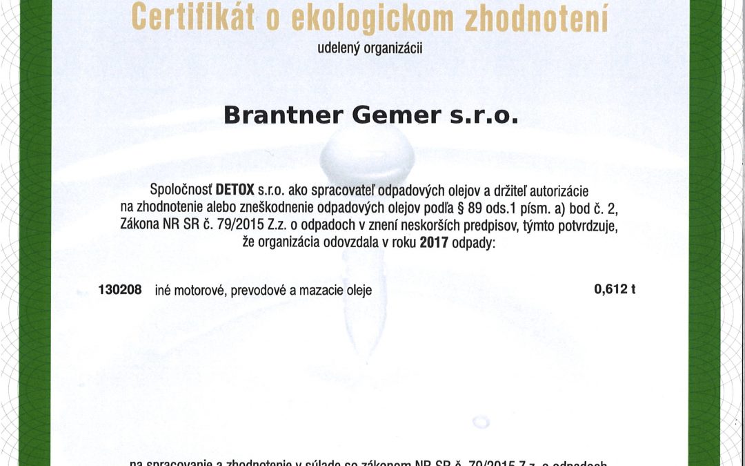 Certifikát o ekologickom zhodnotení